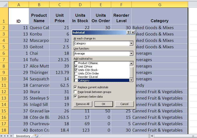 how to insert subtotals in excel for mac